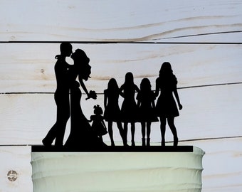 custom family wedding cake topper, family wedding, wedding cake topper, silhouette wedding, silhouette cake, cake topper with large family