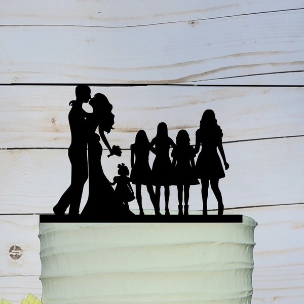 custom family wedding cake topper, family wedding, wedding cake topper, silhouette wedding, silhouette cake, cake topper with large family