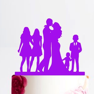 Curvy Bride and Groom Silhouette Wedding Cake Topper Groom Dancing Cake Topper chunky bride thick bride blended family topper with kids girl