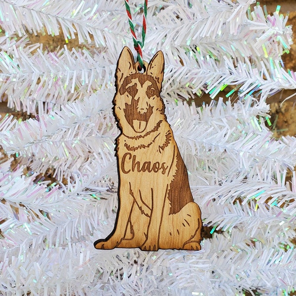 Wooden German Shepherd ornament, german shepherd christmas, christmas ornament, dog ornament, pet ornament, sitting shepherd, custom german
