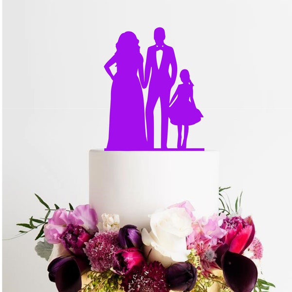 curvy bride cake topper, family cake topper, wedding cake topper, custom cake topper, topper with kid, plus size bride, thick bride cake top