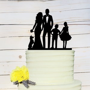 family cake topper, family wedding, wedding cake topper, silhouette wedding, silhouette cake, cake topper with kid, cake topper with son, a1