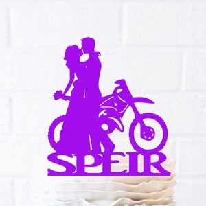 Surname Dirt Bike Couple Wedding Cake Topper Dirt Bike Cake Topper Dirt Bike topper bride and groom biker harley rider bike grooms cake topp