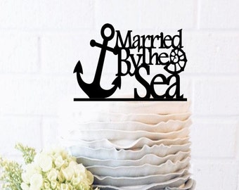 Married By The Sea Wedding Cake Topper Anchor Sea Shell ocean Married By The Sea Cake Topper destination wedding beach lake seashell anchor