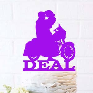 Mr & Mrs Sitting Motorcycle Couple Wedding Cake Topper BIG Surname Motorcycle Cake Topper Customized wedding cake topper grooms cake harley
