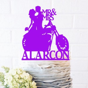 Mr & Mrs Last Name Motorcycle Couple Wedding Cake Topper Motorcycle Cake Topper motorcycle topper bride and groom biker wedding topper name