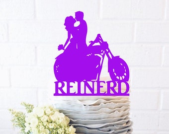 Last Name Motorcycle Couple Wedding Cake Topper Motorcycle Cake Topper motorcycle topper bride and groom biker harley rider bike grooms cake