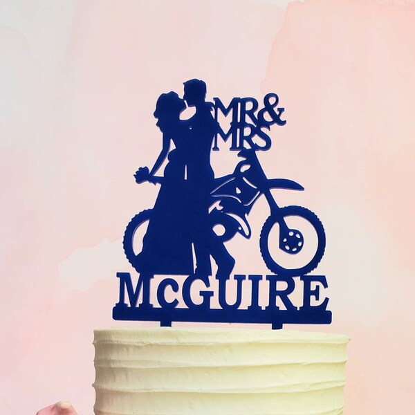 Mr & Mrs Last Name Dirt bike Couple Wedding Cake Topper dirt bike Cake Topper dirt bike topper bride and groom biker surname grooms cake