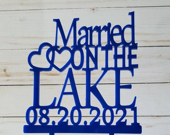 Married On The Lake Wedding Cake Topper Anchor Married By The Sea Cake Topper destination wedding beach lake cake with hearts and date cakes