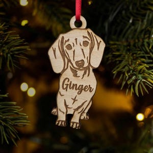 dachshund ornament, smiling dachshund christmas ornament, weiner dog, memorial ornament, pet ornament, puppy ornament, sweet weeny dog image 1