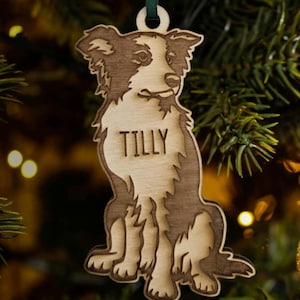 Border collie christmas ornament, collie pet ornament, collie memorial ornament, angel collie puppy, engraved collie, Border collie ornament
