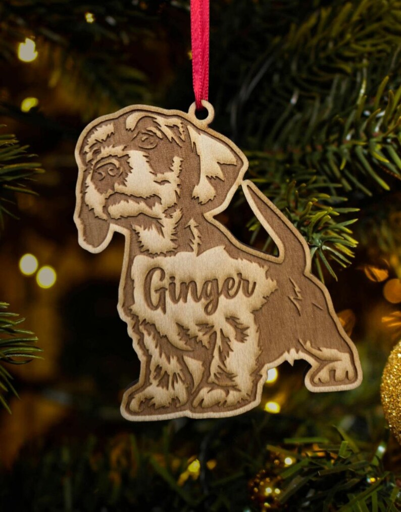Wirehaired dachshund ornament, long hair dachshund christmas ornament, weeny dog, memorial ornament, pet ornament, puppy ornament, wire hair image 1
