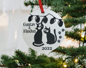 Cat Christmas, Cat Ornament, Christmas Ornaments, Cats playing ornament, ornament with cats, custom cat ornament, two cats ornament, paw orn