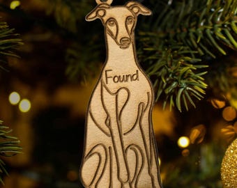 Wooden Whippet Christmas ornament, whippet Ornament, dog ornament, pet ornament, whippet ears, whippet gift, whippet dog, whippet memorial