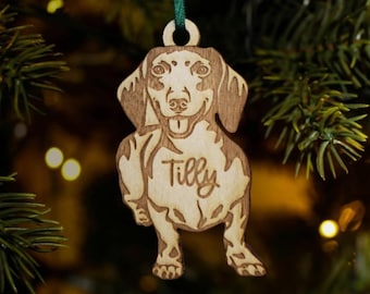 ornement teckel, décoration de Noël teckel poil court, petit chien, ornement commémoratif, ornement pour animal de compagnie, ornement chiot, chien saucisse, long