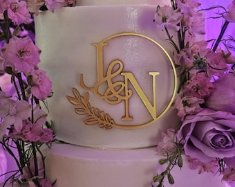 Monogram Cake Topper, initial wedding Cake topper, Charm Flat Lay Cake Topper, Wedding Cake Topper Initials, custom Wedding Cake Topper circ