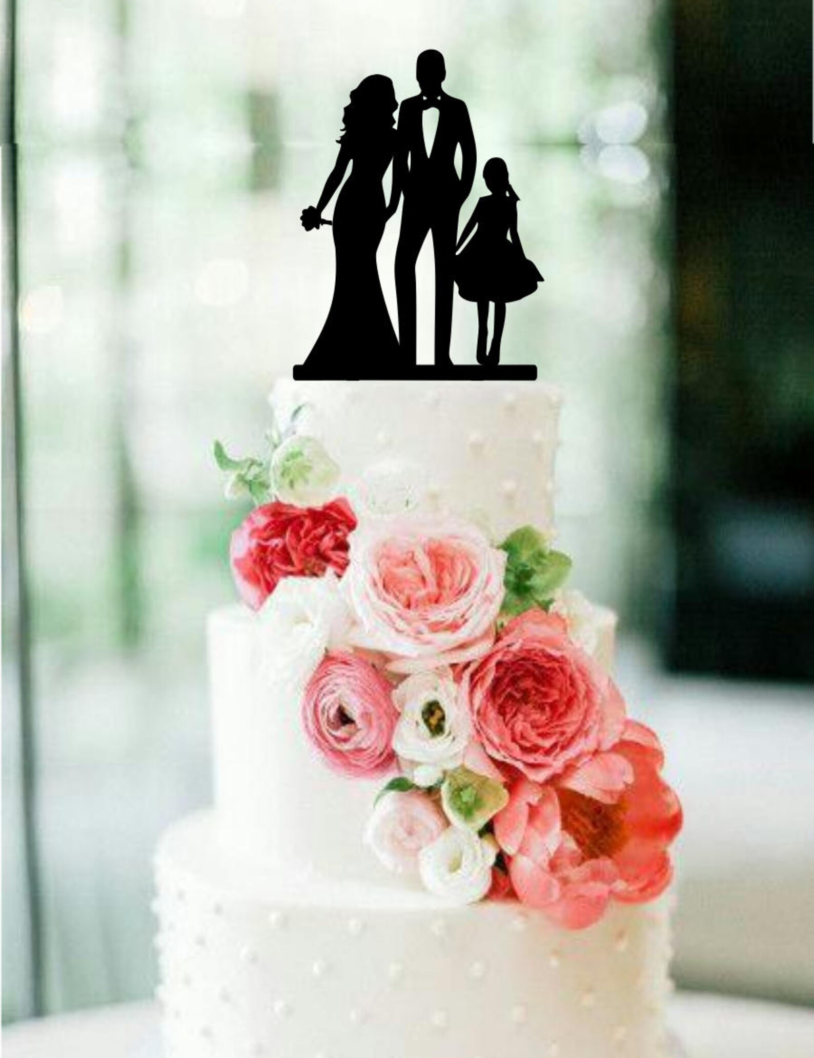 Bride and Groom Silhouette Wedding Cake Topper With a Daughter - Etsy