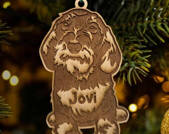 Wirehaired dachshund ornament, wire hair dachshund christmas ornament, memorial ornament, pet ornament, puppy ornament, dachshund wirehaired