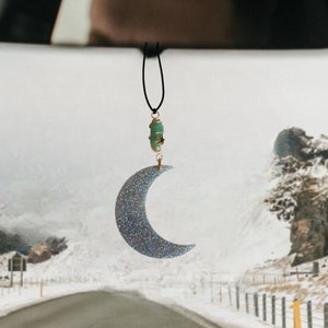 moon and star rearview mirror charm, moon rearview, moon charm, star charm, car charm, 16th birthday, star car accessory, gemstone charm car
