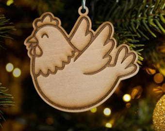 chicken ornament, chicken christmas ornament, farmhouse ornament, animal ornament, custom chicken, wood chicken, flying chicken, hen ornamen