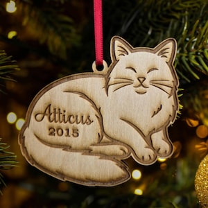 Wooden Cat ornament christmas ornament with cat pet ornament fluffy tail fluffy cat big cat ragdoll cat Persian cat ornament fat cat chunky