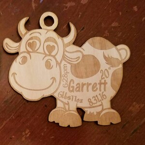 Cow christmas Ornament personalized baby ornament newborn ornament cow ornament babys first christmas baby keepsake baby shower  baby&#39;s 1st