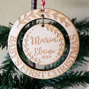 Personalized Baby&#39;s First Christmas Ornament: Engraved Wood