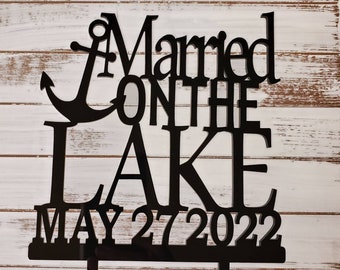 Married On The Lake Wedding Cake Topper Anchor Married By The Sea Cake Topper destination wedding beach lake cake with anchor and date cakes