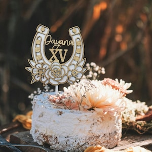 Horseshoe birthday cake topper roman numerals and name cowboy birthday cowgirl birthday horseshoe topper horseshoe country birthday xv