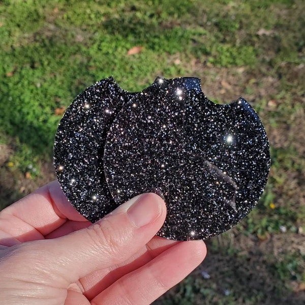 Glitter Car Coaster Set of 2 glitter car coasters car accessories new car accessory cupholder coaster friend gift 16th birthday black silver