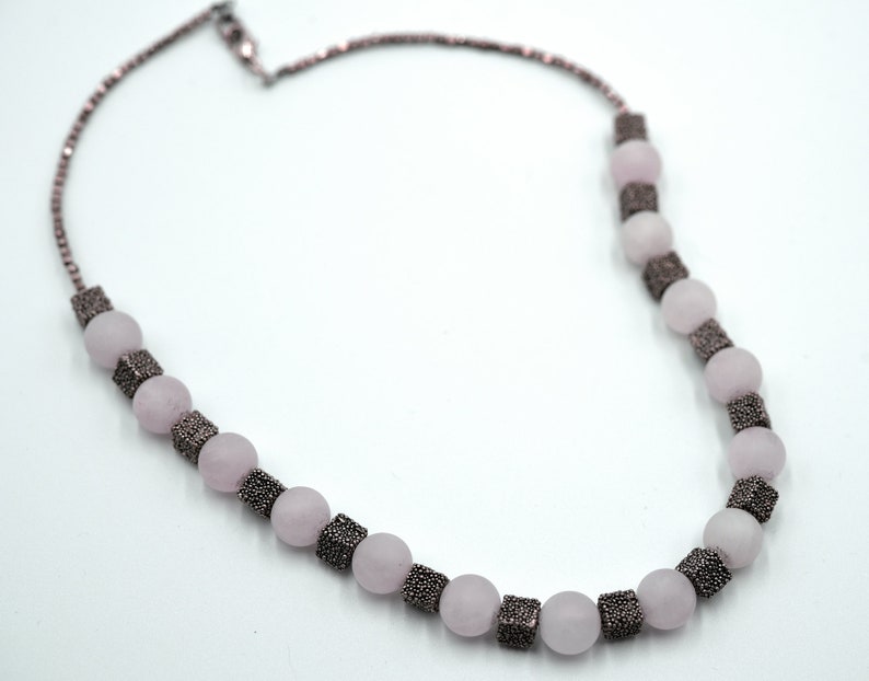 Rose Quartz and Pewter Necklace