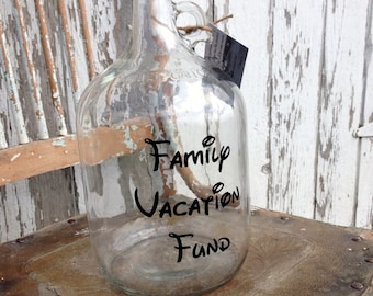 Family Vacation Fund | Customizable Glass Jar | Disney Fund Jug | Wedding Money Growler | Birthday Gift | Housewarming Gift | Family Gift