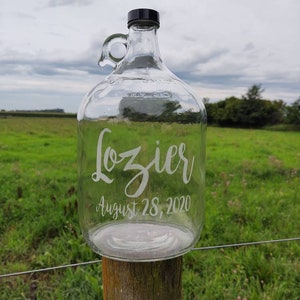 Last Name Est. Date One Gallon Glass Jug | Wedding Fund | Customizable Glass Jar | Vacation Fund Jar | Money Growler | Tatoo Fund