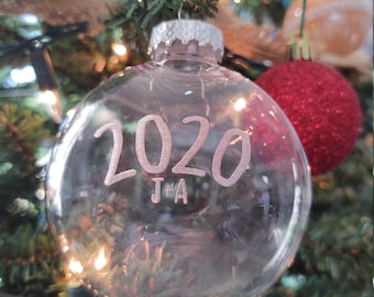 Free Shipping*** Christmas Ornament with date and initials | Personalized Glass Ornament | Gift for Couple | First Christmas Gift