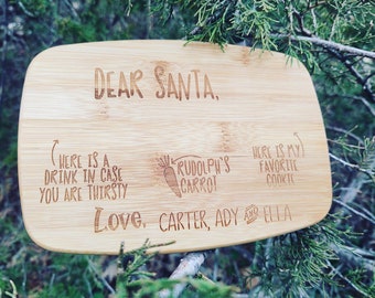 Free Shipping*** Santa's Treat Tray | Cutting Board Laser Engraved Custom Bamboo | Personalized Christmas Gift | Kid's Santa Plate