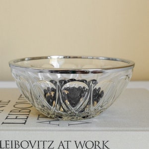 Reims France Silver Rim Glass Bowl with Daisy