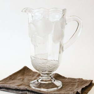 EAPG Footed Glass Pitcher with Frosted Fruits