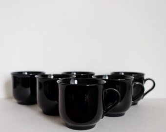 Arcoroc Black Glass Tea Mug Set of 6, Arcopal Novoctime Octime