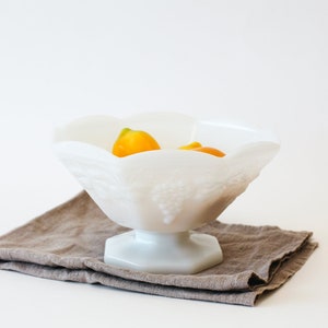 Anchor Hocking Milk Glass Footed Pedestal Compote Dish 9″, Depression Glass