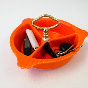 California Ceramics Speckled Orange 3 Part Relish Dish Catch All