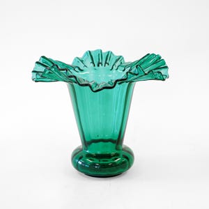 Large Teal Fenton Ruffled Edge Blown Glass Vase