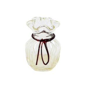 Blown Glass Art Glass Pouch Vase with Red Bow