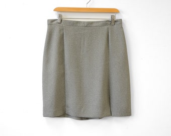 90s Vintage Sage Crepe Lined Mini Skirt with Slit