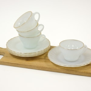 Anchor Hocking Fire King Milk Glass Suburbia Cup and Saucer Set for 4