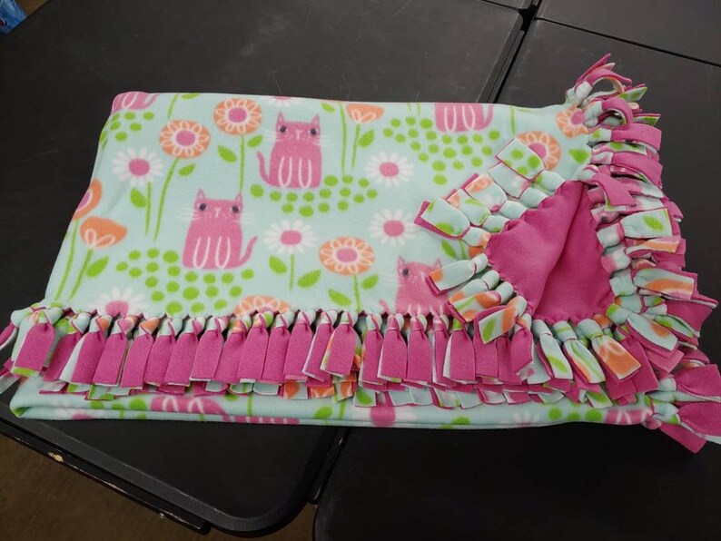 Pink cats hand tied fleece blanket Etsy