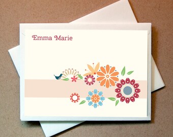 Quni Brand Flowers Personalized Note Cards (25 cards and envelopes)