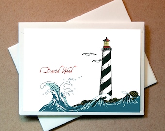 Quni Brand Lighthouse Personalized Note Card (25 cards and envelopes)