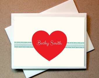 Quni Brand Heart Personalized Note Card (25 cards and envelopes)