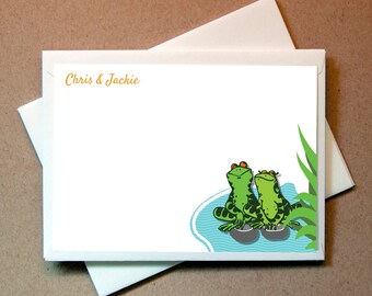Quni Brand Frog Personalized Note Cards (25 flat cards and envelopes)