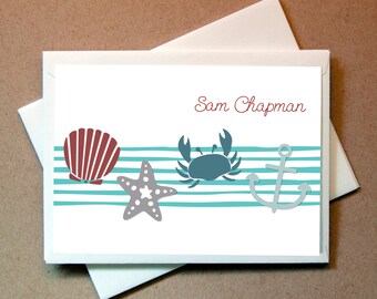 Quni Brand Sea Shore Personalized Note Card (25 cards and envelopes)